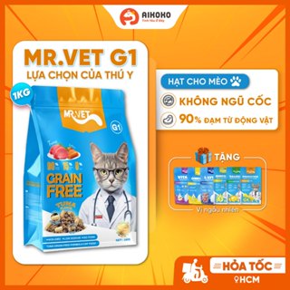 Gói Hạt 1kg Mr.Vet G1 cho Mèo ở Mọi Lứa Tuổi - Hương Cá Ngừ, Có Topping Thịt Sấy, Không Độn Đạm Giả