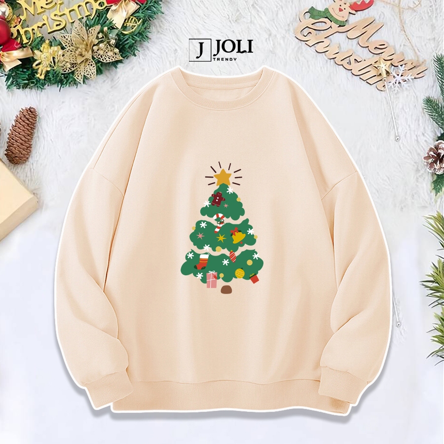 Áo Sweater Cây Thông Noel Nam Nữ By JOLI Unisex Chất Nỉ Lót Bông Form Rộng J Joli Trendy