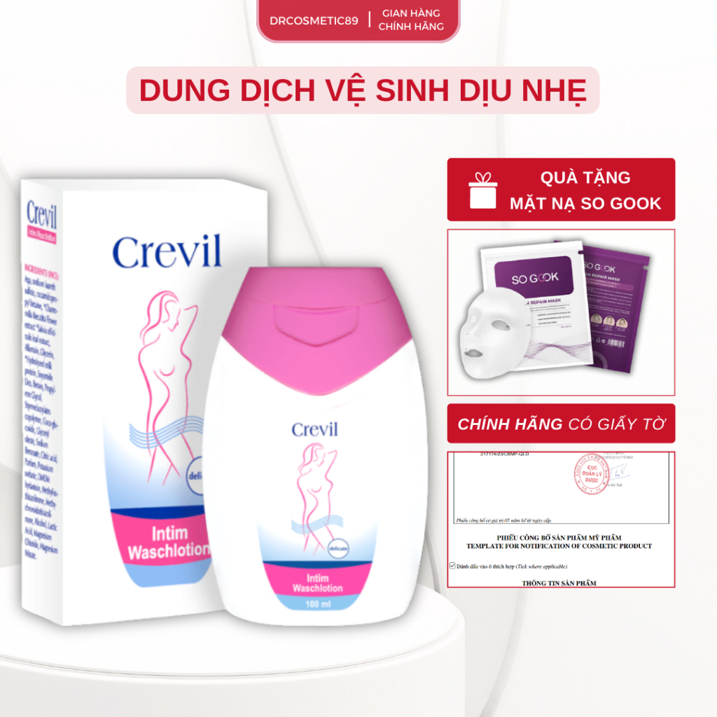 Dung dịch vệ sinh phụ nữ Crevil Intim cân bằng pH tự nhiên, dưỡng ẩm, dịu nhẹ, 300ml