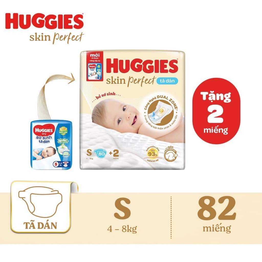 Huggies skin perfect S80+2/ S54+4/ NB70+6 mẫu mới cho bé