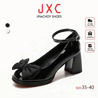  【Vận chuyển hàng Việt Nam Phong cách Anh Bow thời trang cao gót Mary Jane giày PU Lady khí chất giày da nhỏ SS24 