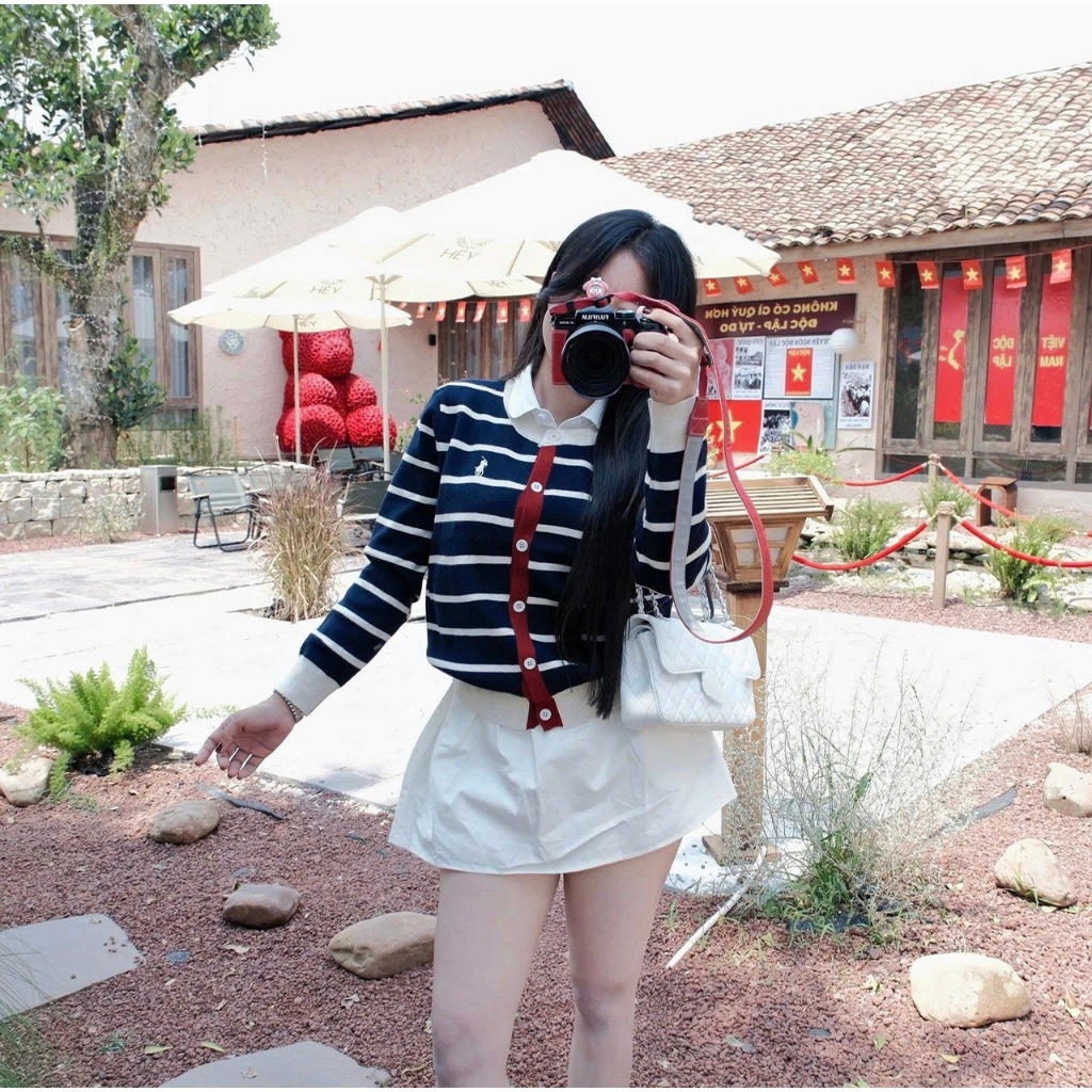 ÁO LEN CARDIGAN DÀI TAY KẺ NGANG THÊU NGỰA CỔ TRÒN PHỐI VIỀN SIÊU XINH - DÀNH CHO NỮ | BigBuy360 - bigbuy360.vn