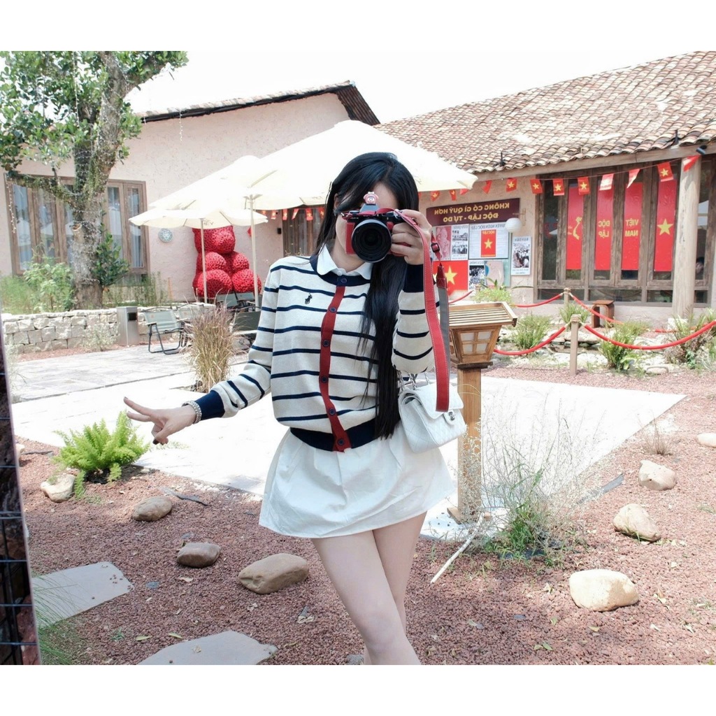 ÁO LEN CARDIGAN DÀI TAY KẺ NGANG THÊU NGỰA CỔ TRÒN PHỐI VIỀN SIÊU XINH - DÀNH CHO NỮ | BigBuy360 - bigbuy360.vn