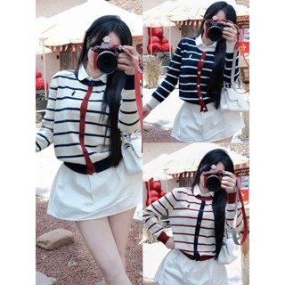  ÁO LEN CARDIGAN DÀI TAY KẺ NGANG THÊU NGỰA CỔ TRÒN PHỐI VIỀN SIÊU XINH - DÀNH CHO NỮ 