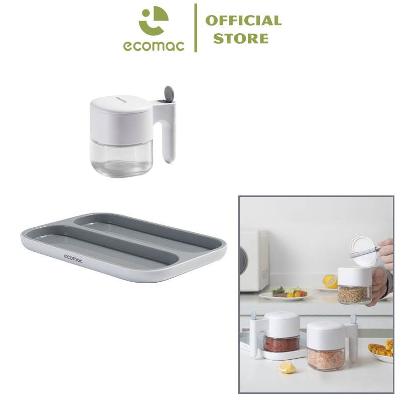 Hũ Đựng Gia Vị ECOMAC EC33 Chống Ẩm Kèm Thìa Để Bàn Thông Minh Tiện Lợi