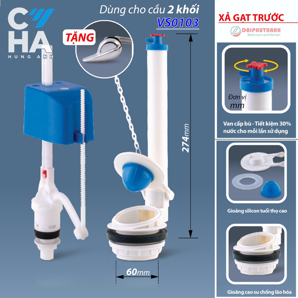 Bộ Xả Bồn Cầu 2 Khối Két Rời HA VS0103 - Tặng cần xả gạt