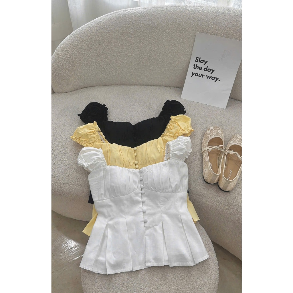 ÁO ÔM XÒE CÓ TAY ,Phối nút bọc , lưng chun ,có mút , may 2 lớp ,size SML ( A110) | BigBuy360 - bigbuy360.vn