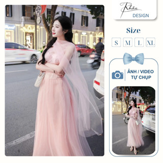  Đầm thiết kế Khâu DESIGN lưới hồng vạt choàng sang chảnh 