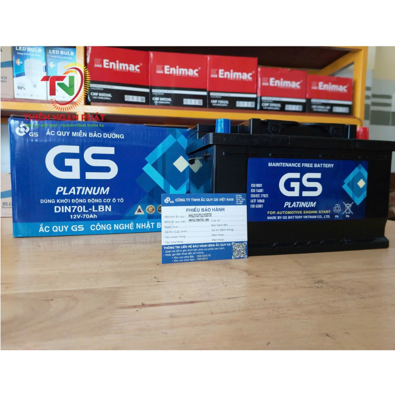 Bình ắc quy 12v khô miễn bảo dưỡng GS DIN70L-LBN (12V, 70AH)