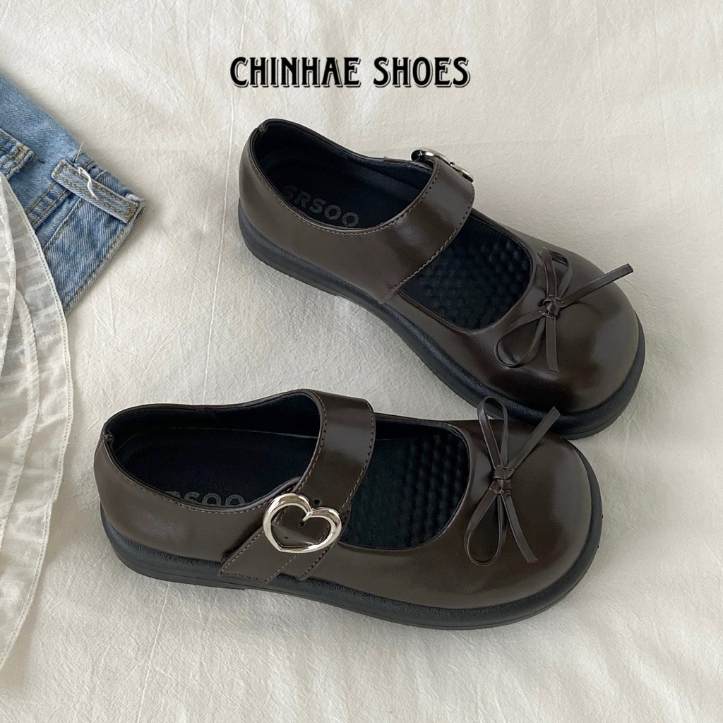 Giày loafer nơ da pu cao cấp srsoo quai ngang tăng chiều cao 2cm đế bằng phong cách vintage retro ch
