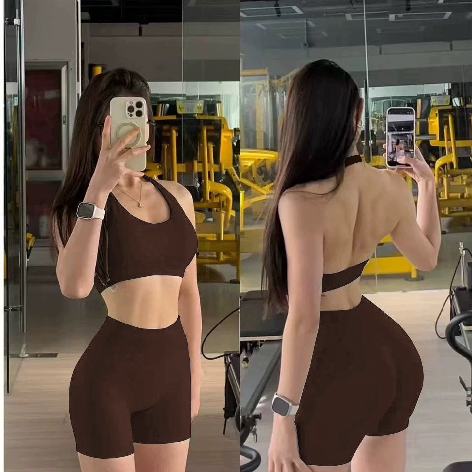 Bộ quần áo thể thao nữ, gồm áo yếm không tay + quần short, có chun nhún ở mông, chất lệu 90% Nylon + 10% Spandex SE-RUBY | BigBuy360 - bigbuy360.vn