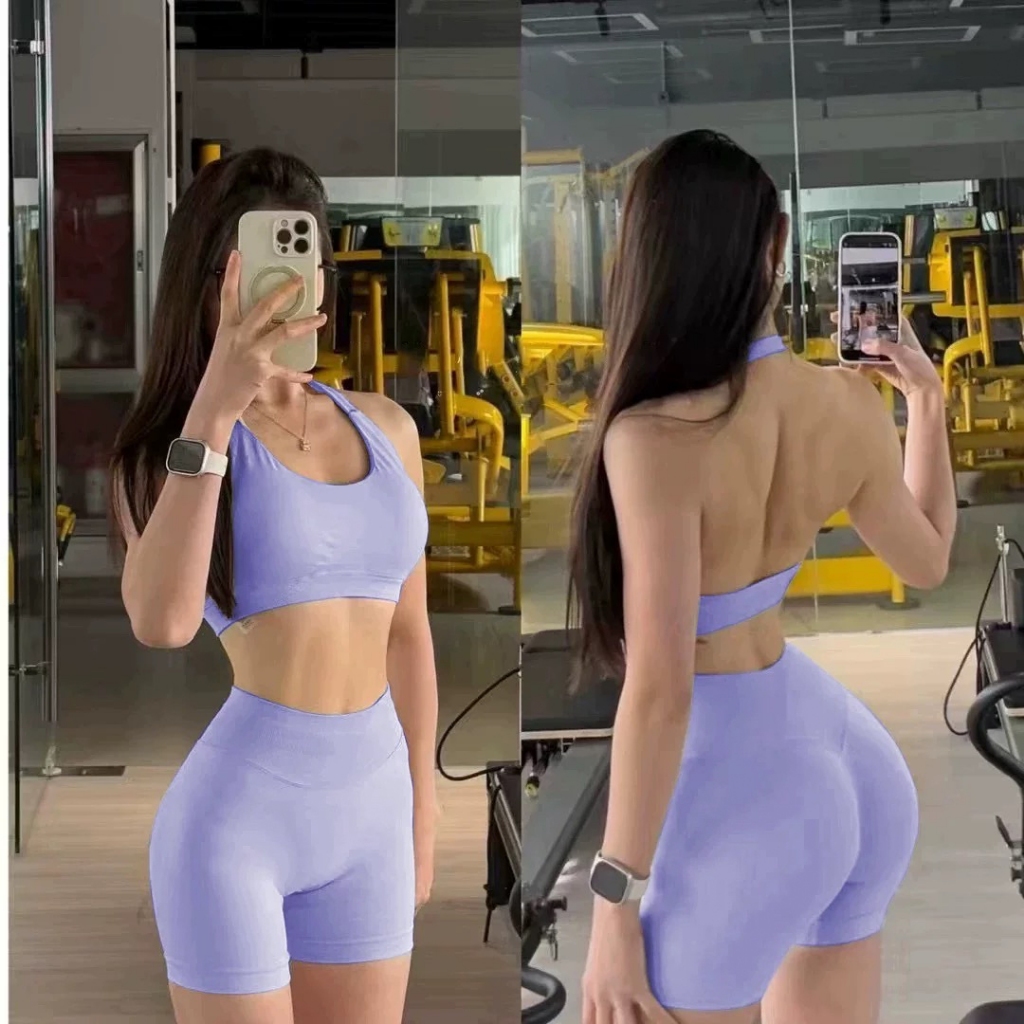 Bộ quần áo thể thao nữ, gồm áo yếm không tay + quần short, có chun nhún ở mông, chất lệu 90% Nylon + 10% Spandex SE-RUBY | BigBuy360 - bigbuy360.vn