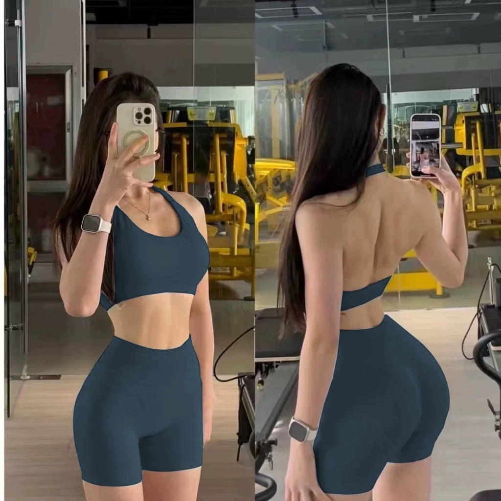 Bộ quần áo thể thao nữ, gồm áo yếm không tay + quần short, có chun nhún ở mông, chất lệu 90% Nylon + 10% Spandex SE-RUBY | BigBuy360 - bigbuy360.vn