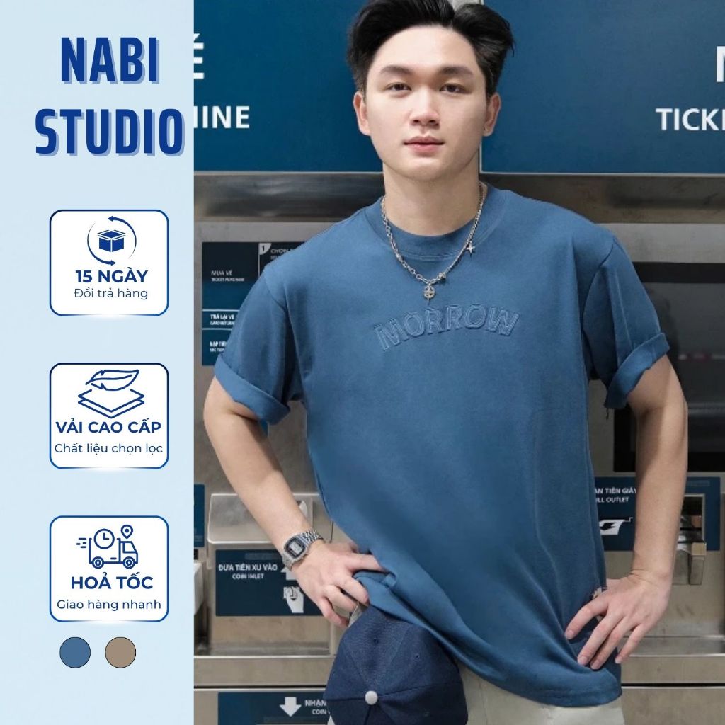 ÁO THUN UNISEX NAM NỮ FORM RỘNG TAY LỠ NABI STUDIO VẢI COTTON CO GIÃN - AB001