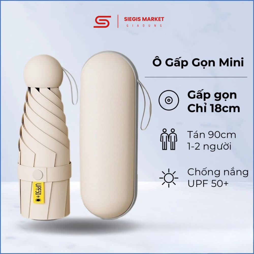 Ô che mưa gấp gọn mini Siegist ô dù che nắng mưa siêu nhẹ, chống tia UV UPF50+ kèm hộp đựng