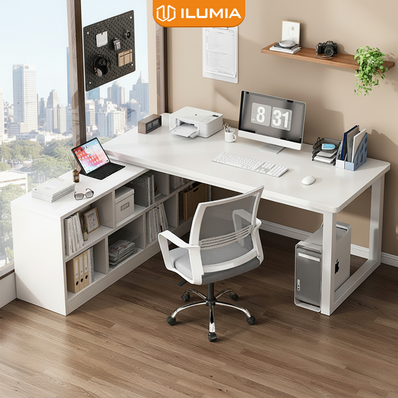 Bàn làm việc bàn gaming tích hợp kệ sách phong cách hiện đại thương hiệu ILUMIA_ GM131