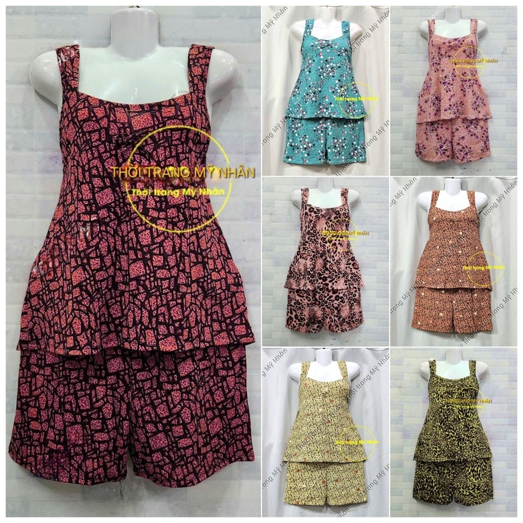 Đồ bộ mặc nhà thun lạnh đùi 2 dây dễ thương