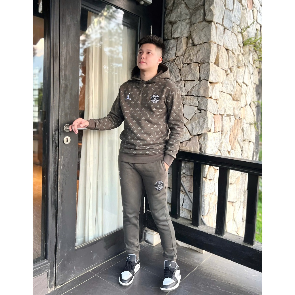 đồ bộ nam mùa thu đông chất nỉ PSG có mũ màu xanh họa tiết,đồ thể thao thoáng khí siêu nhẹ cao cấp