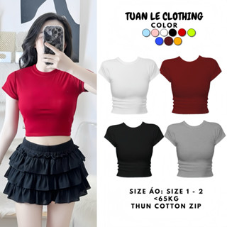Áo Thun Croptop Trơn Basic Thun Bozip Mềm Mịn Co Dãn Cổ Tròn TUANLECLOTHING Dáng Ngắn Nhiều Màu