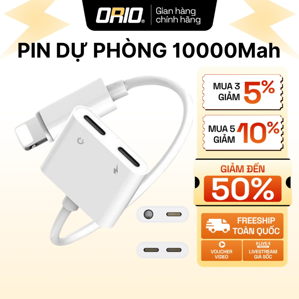 Jack Chuyển Đổi ORIO tai nghe có mic 2in1 Lai ning Sang 2 Lai ning Vừa Sạc Vừa Cắm Tai Nghe