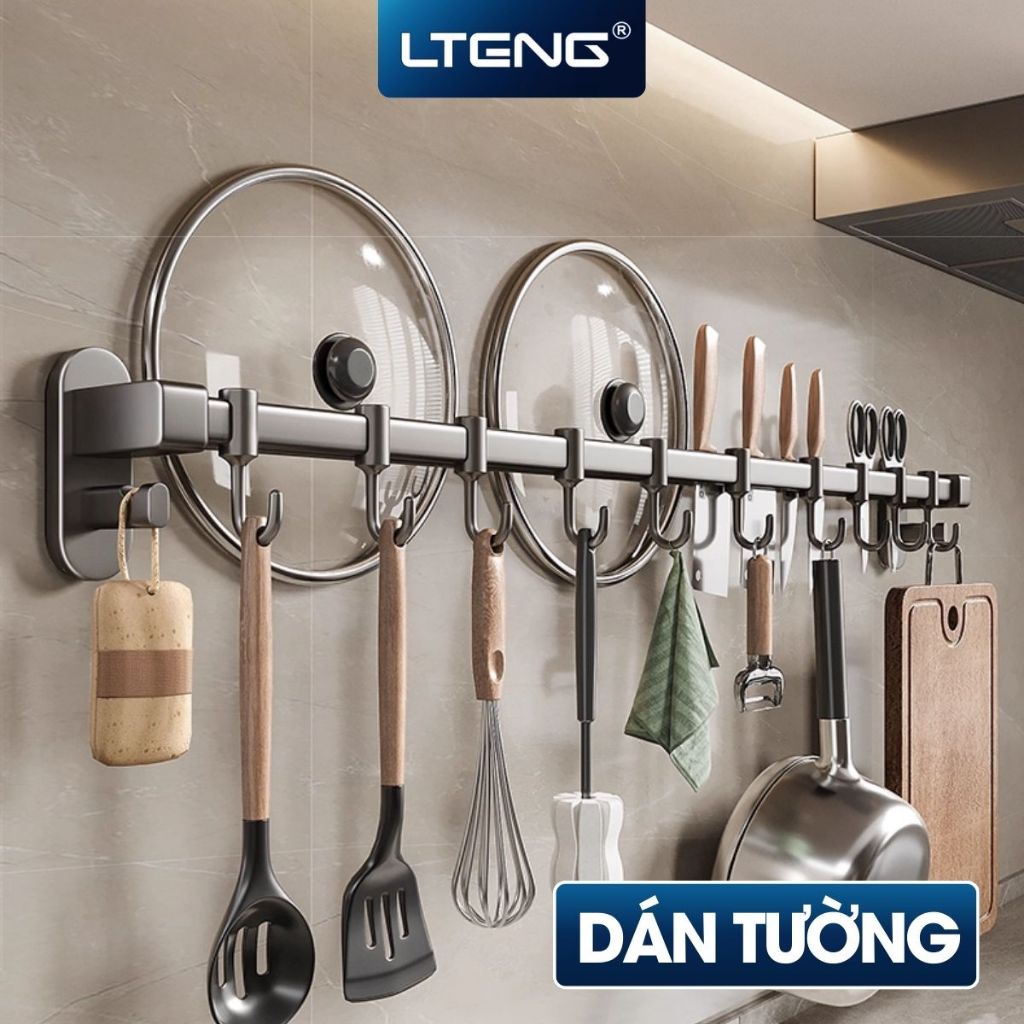 Móc dán tường LTENG treo đồ nhà bếp treo nắp nồi, chất liệu nhôm hàng không cao cấp trọn đời không g