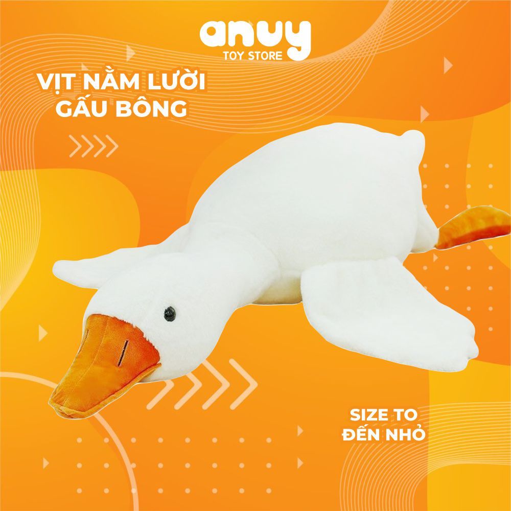 Gấu bông vịt nằm lười nhiều kích thước, thú nhồi bông con vịt trắng