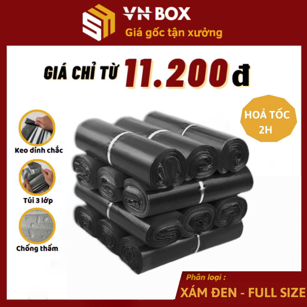 Túi Niêm Phong Đóng Hàng Màu Xám Đen Nhiều Size, Túi Gói Hàng Niêm Phong PE 3 Lớp Chống Nước