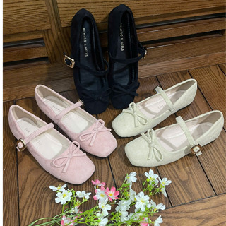  Giày Búp Bê Nữ Da Lộn Quai Ngang Gắn Nơ Mẫu Mới Thời Trang Phong Cách Năng Động hàng đẹp 