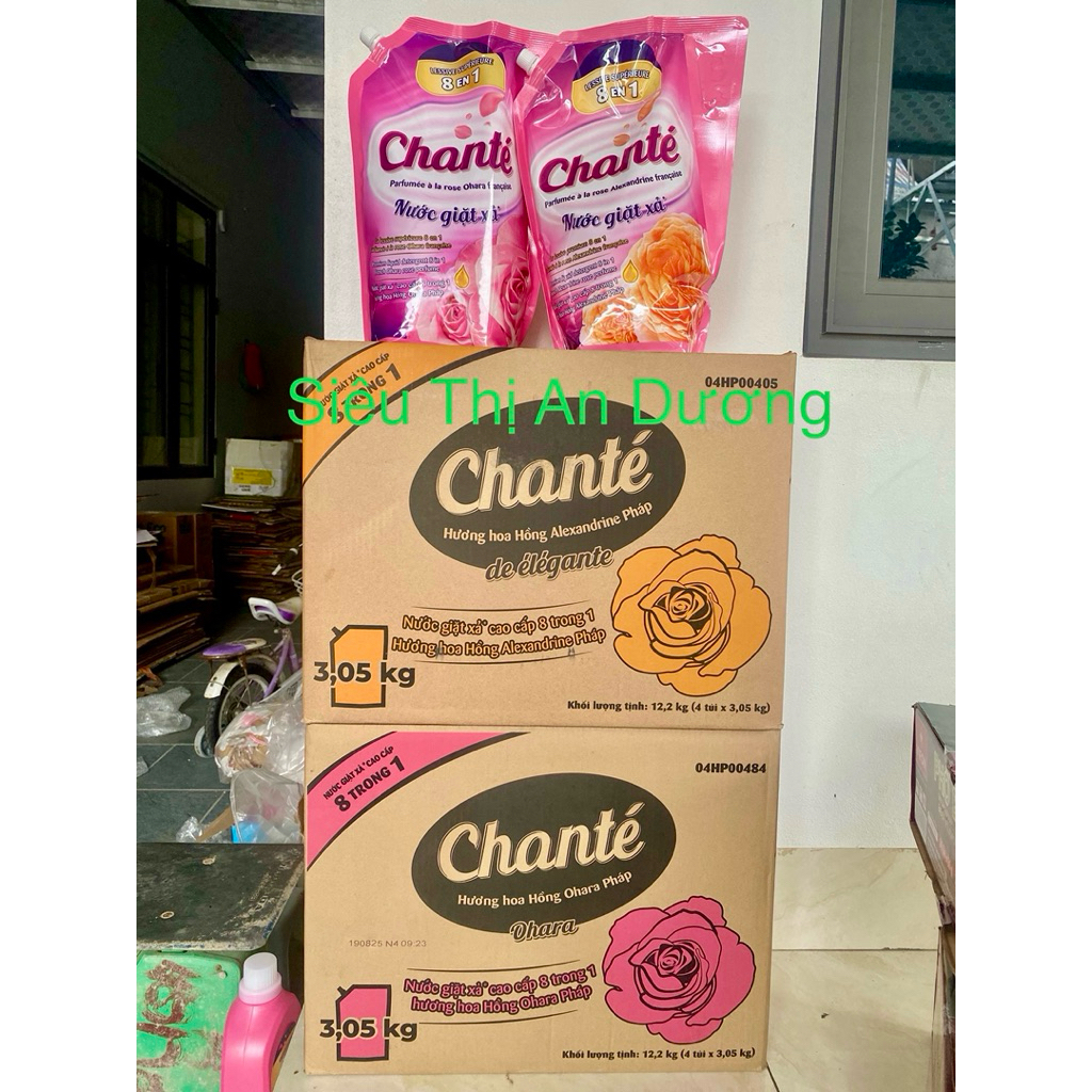 [CHÍNH HÃNG] 1 thùng 4 túi loại 3,05 kg  Nước giặt xả 8 in 1 Chante hoa hồng pháp mềm vải, thơm lâu