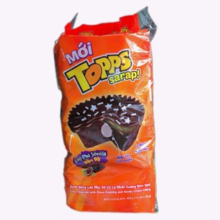  Bánh Bông Lan Topps Sarap! Phủ Socola Nhân Kem Vani  Gói 12 cái  