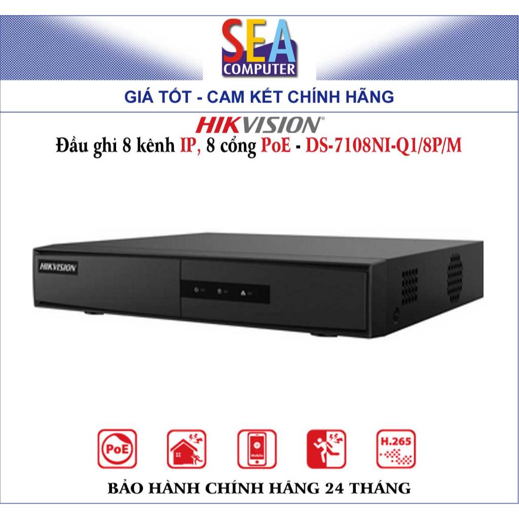 Đầu ghi HIKVISION 8 kênh IP, 8 cổng PoE - DS-7108NI-Q1/8P/M
