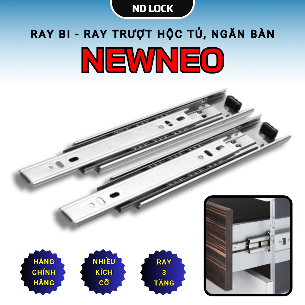 Ray giảm chấn hộc bàn, ngăn kéo tủ, ray bi hộc tủ 3 tầng cao cấp hàng chính hãng NEWNEO - Thanh ray 