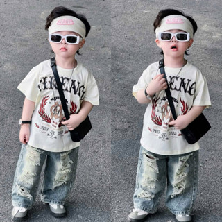 Set quần bò dài xanh rách áo phông MCK cho bé trai mặc đi học, đi chơi phong cách hàn quốc,TPKIDS,[M1107]