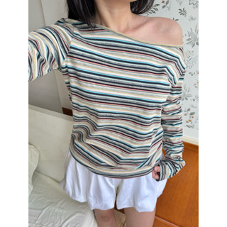 HAVEN TOPS | Áo thun nữ tay dài cổ thuyền lệch vai form rộng vải mỏng mát mặc đi chơi, đi làm