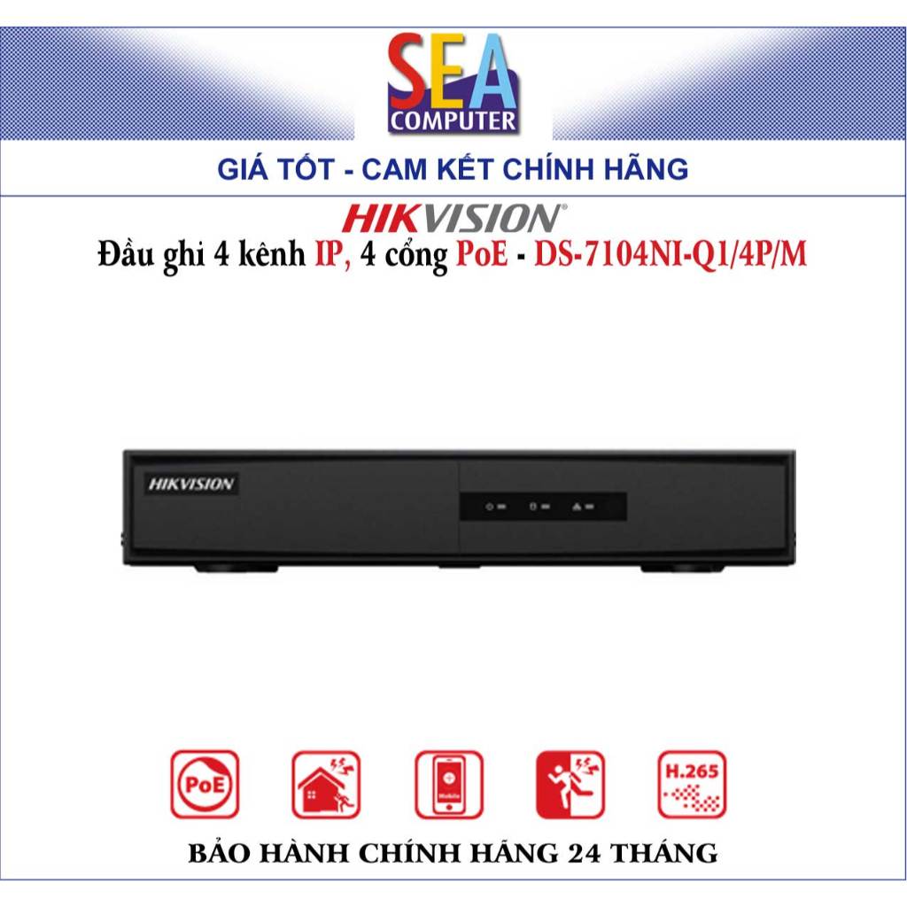 Đầu ghi HIKVISION 4 kênh IP, 4 cổng PoE - DS-7104NI-Q1/4P/M