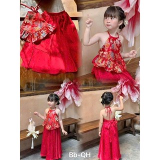   SẴN HÀNG  Bộ váy áo yếm cô Tấm cho bé gái diện tết giáng sinh năm mới từ 12-42kg vải gấm sang 