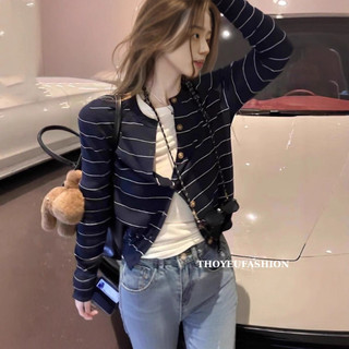  Thoyeufashion - Áo Cardigan Len Mỏng Kẻ Ngang Thời Trang Nữ QCCC 6831 
