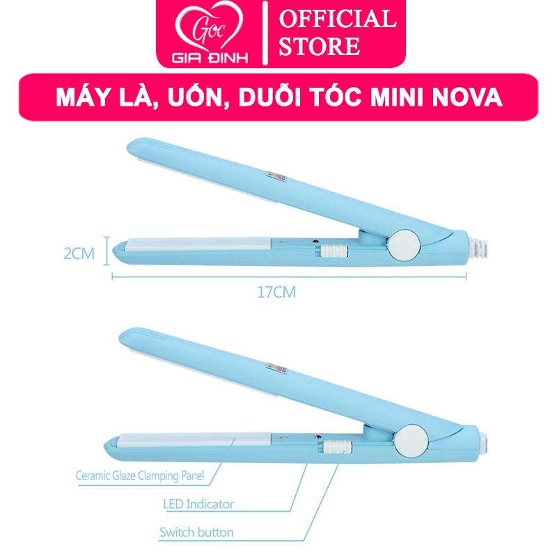 Máy là, uốn, duỗi tóc mini Nova kitty - Màu xanh