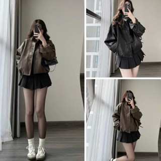   Mẫu Mới   Áo khoác da nữ bomber da bo gấu cổ tàu form oversize phù hợp cho mùa thu đông 