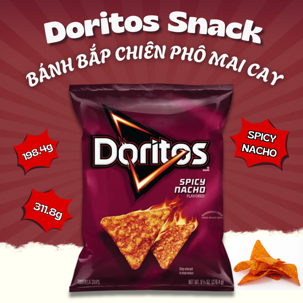 (Hàng Mỹ) Bánh Snack Doritos Spicy Nacho bắp chiên vị phô mai cay size nhỏ, lớn Date 05.2026