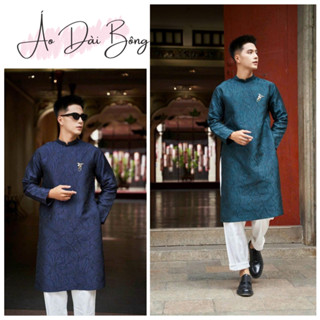 Áo Dài Cách Tân Nam Vân Hoa Ly Vải Gấm Vân Kéo Khóa Sau Phom Vai Vuông Có Đệm Cầu Vai