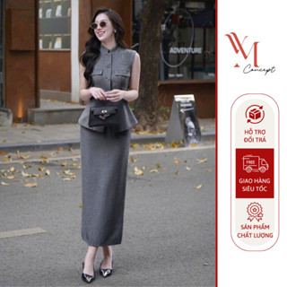  YM Concept Set Vest Nữ Sang Trọng Không Tay Form Ôm Tôn Dáng Kèm Chân Váy Dài Thu Hút D1449 