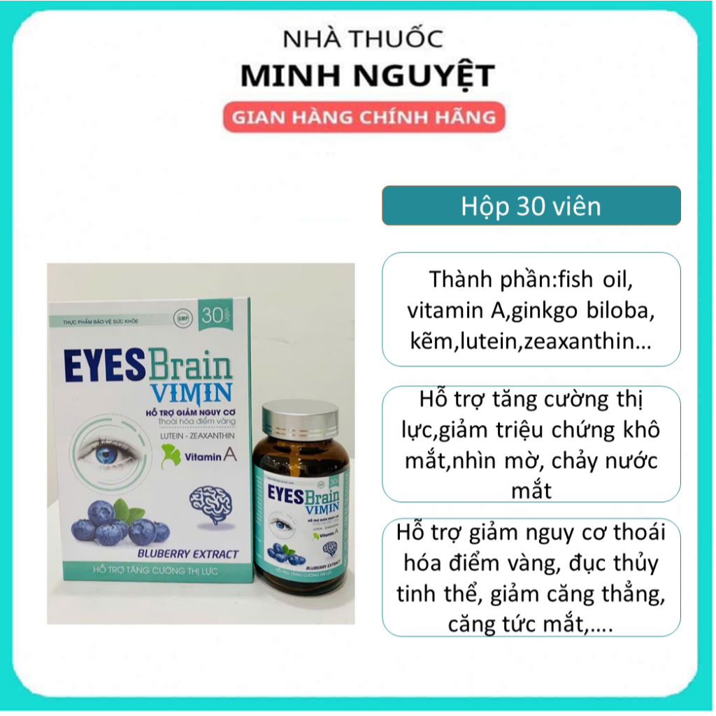 Bổ mắt Eyes Brain Vimin tăng cường thị lực, giảm nguy cơ thoái hóa điểm vàng và đục thủy tinh thể ( 