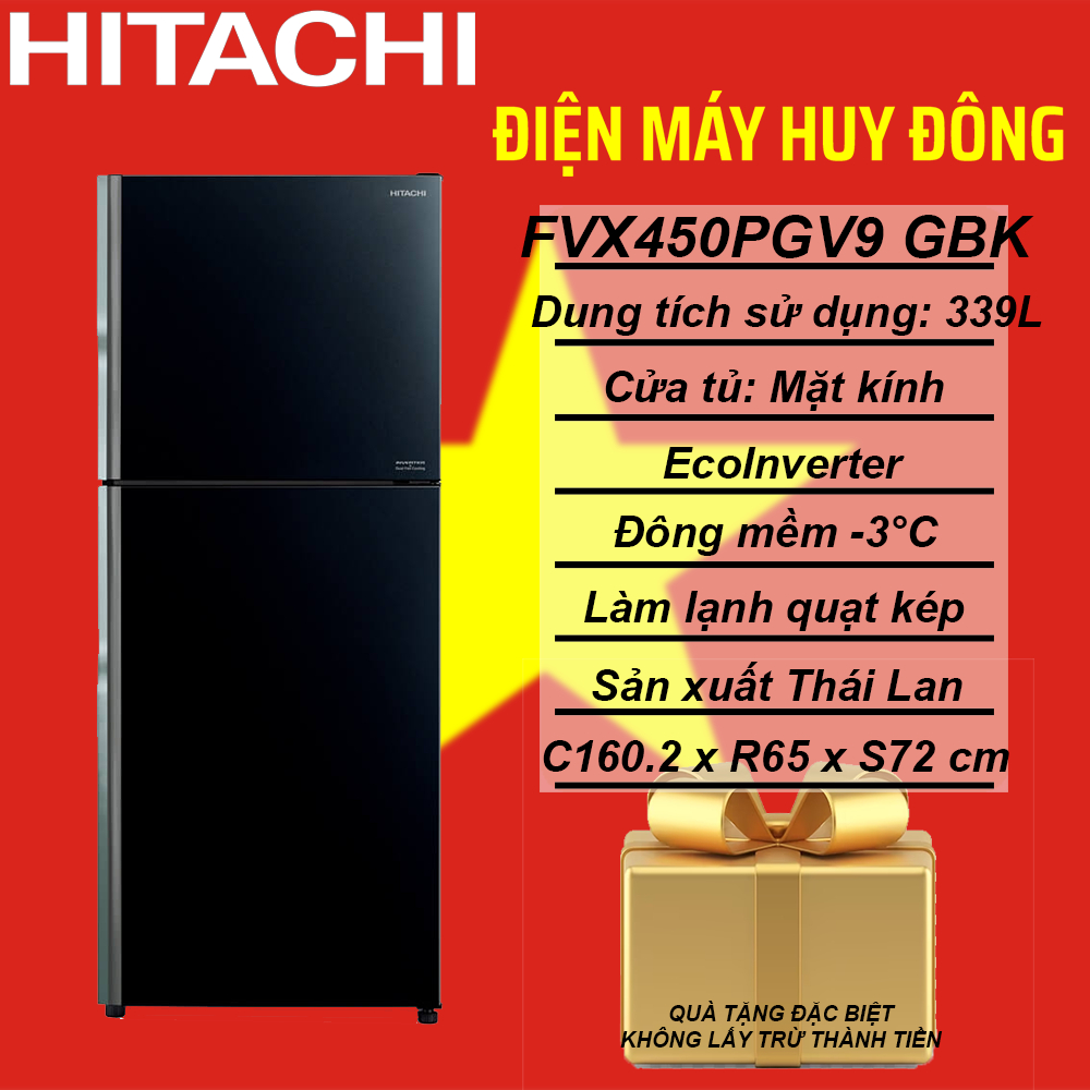 Tủ lạnh Hitachi Inverter 339 lít R-FVX450PGV9 GBK