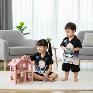 Bộ pijama mẹ và bé áo cộc quần đùi chất lụa xước mềm mát