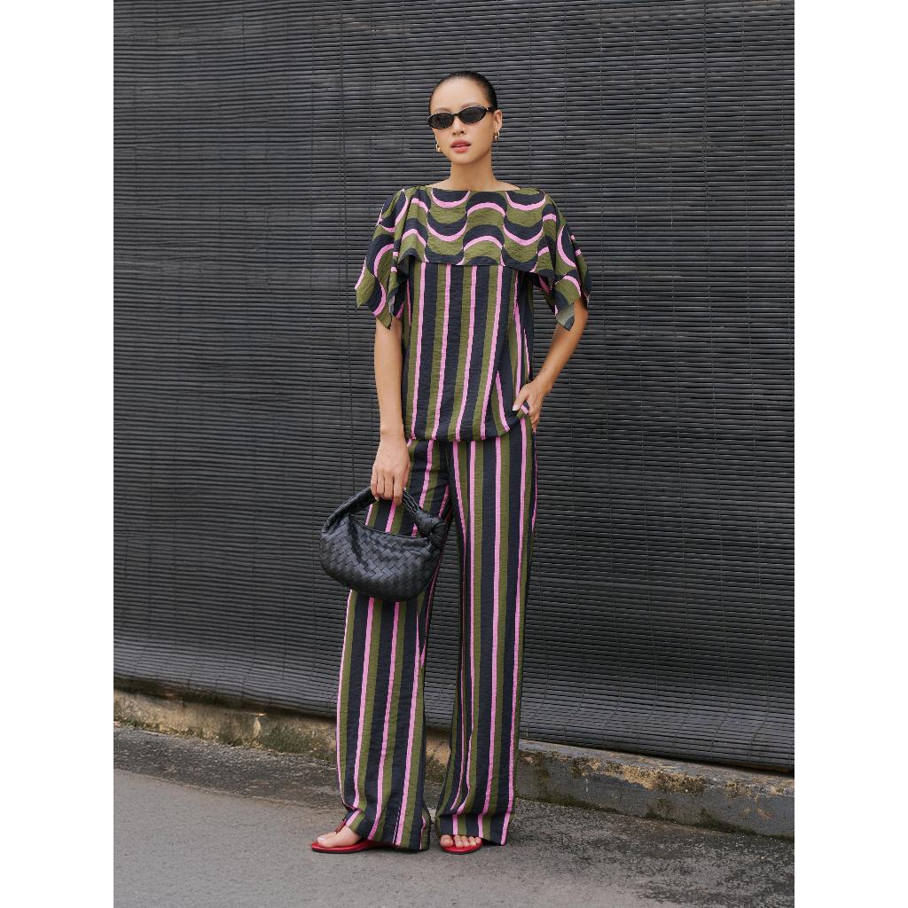Áo sọc phối bèo & Quần ống suông sọc | Mauve City set