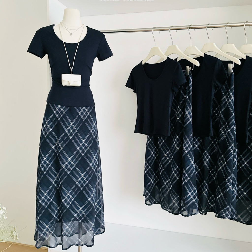 (Aheun studio) Chân Váy Caro Nữ Dáng Dài Đuôi Cá Cạp Cao Phong Cách Hàn Quốc