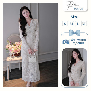  Đầm thiết kế Khâu DESIGN ren hoa body dài tay sang chảnh 