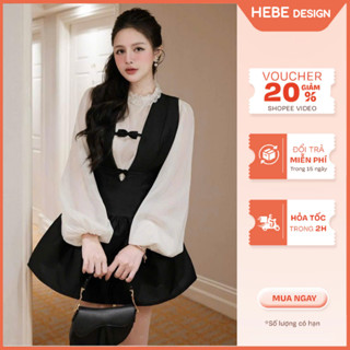 Váy Layla Cao Cấp Áo Voan Trắng Phối Váy Yếm Đen Xòe Dự Tiệc Thanh Lịch Sang Chảnh Hebe Boutique 