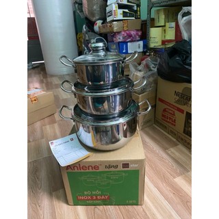 BỘ 3 NỒI INOX 3 ĐÁY NẮP KÍNH FIVESTAR QUÀ TẶNG SỮA ANLENE